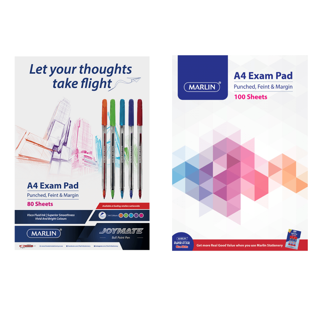 A4 Exam Pad Feint + Margin Punched 80 + 100 Page