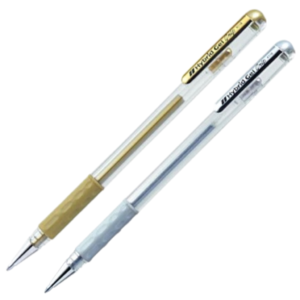 Pentel Gel Grip Metallic Roller Pen Gold + Silver