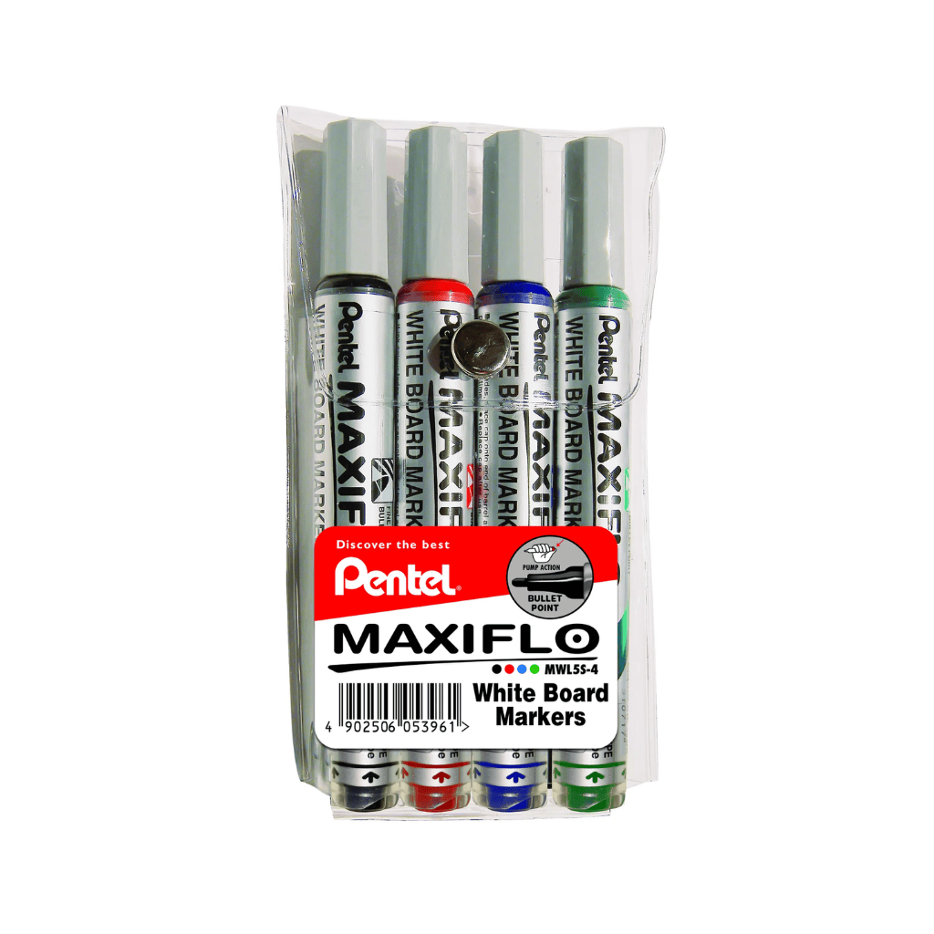 Pentel Maxiflo Whiteboard Marker Set 4pc