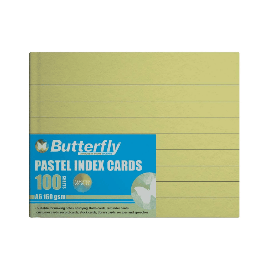 Butterfly A6 160gsm 100 Sheets Ruled Index/Speech Cards, Pastel Colours