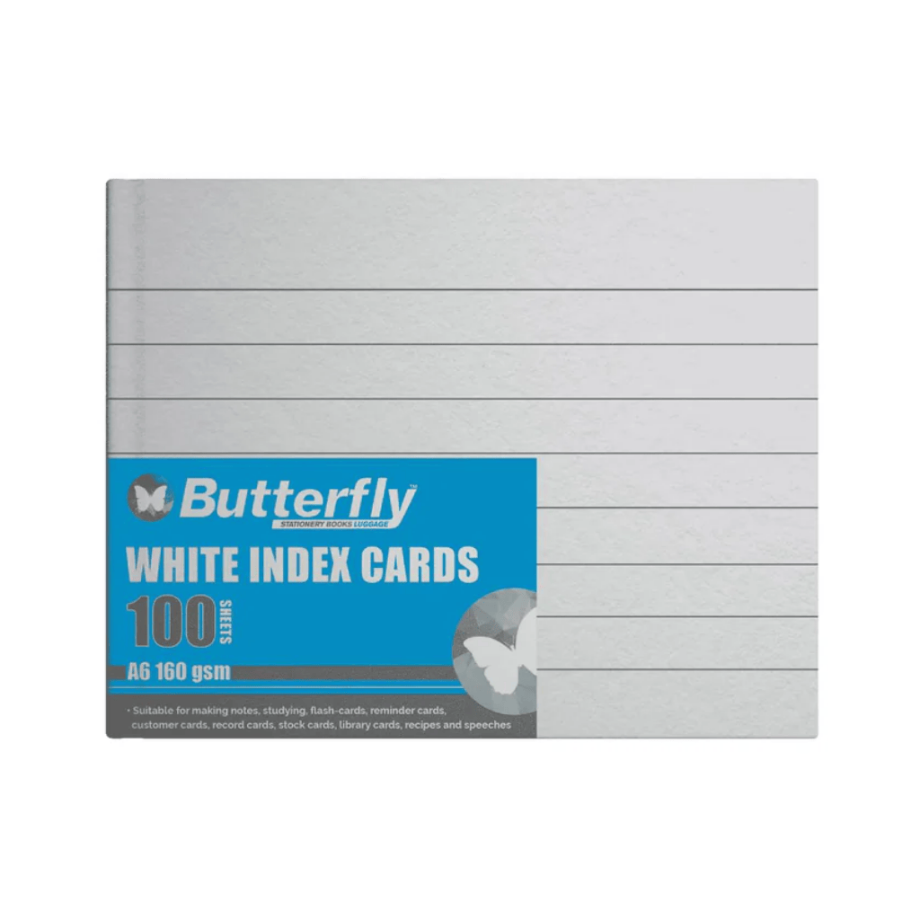 Butterfly A6 160gsm 100 Sheets Ruled Index/Speech Cards, White