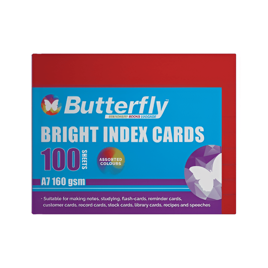 Butterfly A7 160gsm 100 Sheets Ruled Index/Speech Cards, Bright Colours