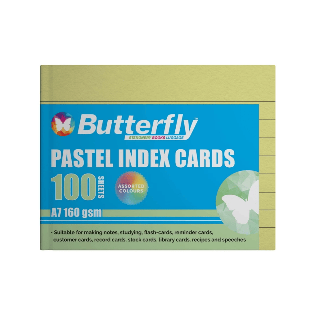 Butterfly A7 160gsm 100 Sheets Ruled Index/Speech Cards, Pastel Colours