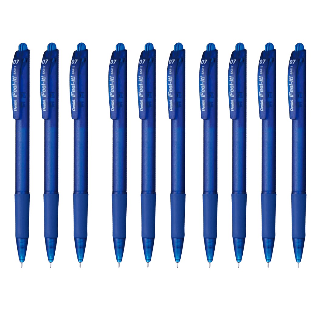 Pentel "Feel it" Retractable Ballpoint Pens Blue - Pack of 10