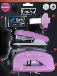 Croxley Stapler, Punch & Staple Remover Comb Magenta