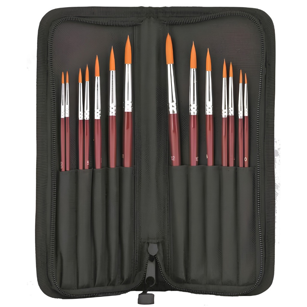 Paint Brushes in Polyester Zip Case Deluxe Taklon Set of 14
