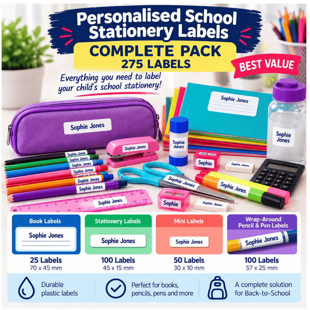 Personalised School Stationery Labels – Complete 275 Label Pack