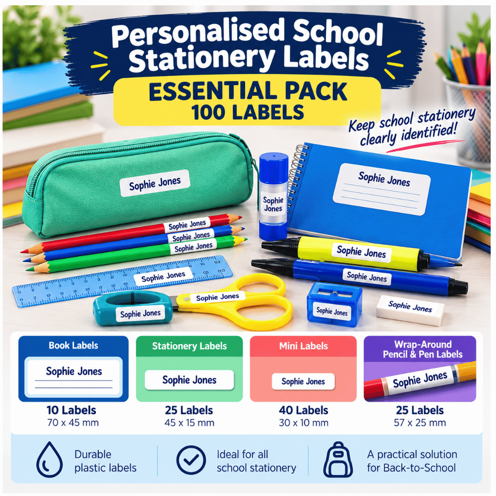 Personalised School Stationery Labels – Essential 100 Label Pack